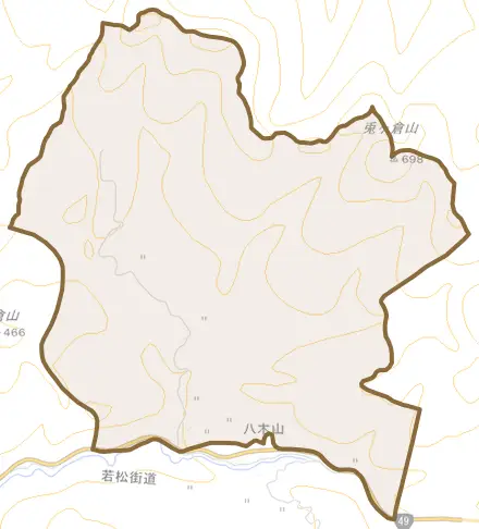倉ノ平とその周辺の地図。町の範囲を重ねている