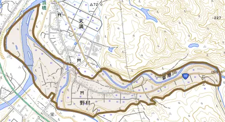 野村とその周辺の地図。町の範囲を重ねている