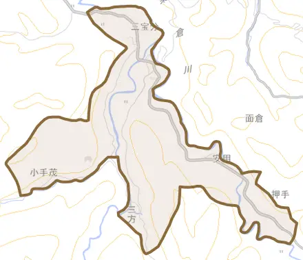 三宝分とその周辺の地図。町の範囲を重ねている
