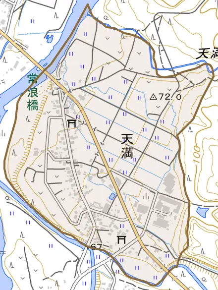 天満とその周辺の地図。町の範囲を重ねている