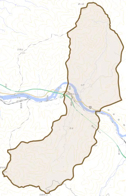 取上とその周辺の地図。町の範囲を重ねている
