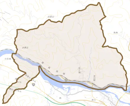 角島とその周辺の地図。町の範囲を重ねている