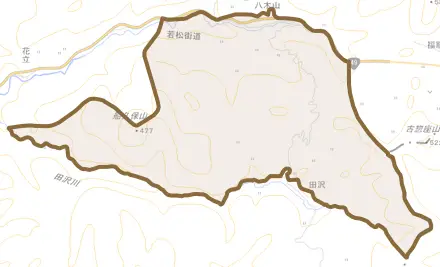八木山とその周辺の地図。町の範囲を重ねている