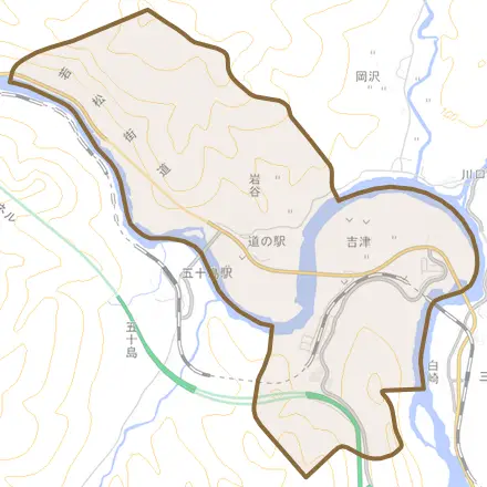 吉津とその周辺の地図。町の範囲を重ねている