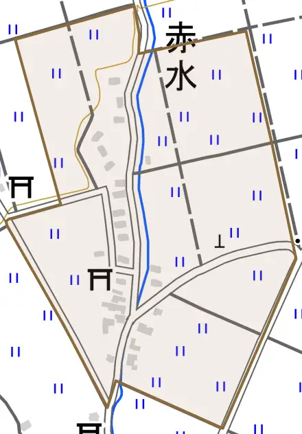 赤水とその周辺の地図。町の範囲を重ねている