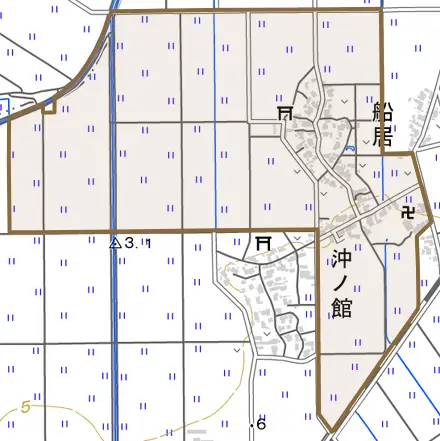 船居とその周辺の地図。町の範囲を重ねている
