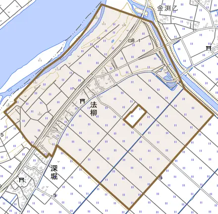 法柳とその周辺の地図。町の範囲を重ねている