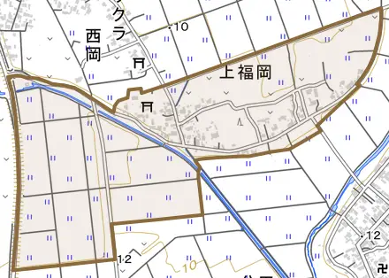 上福岡とその周辺の地図。町の範囲を重ねている