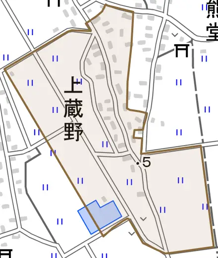 上蔵野とその周辺の地図。町の範囲を重ねている
