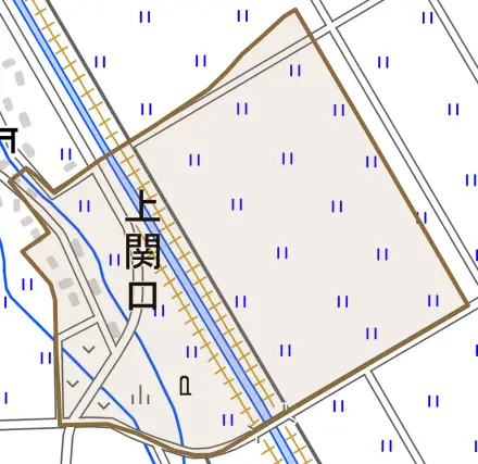 上関口とその周辺の地図。町の範囲を重ねている