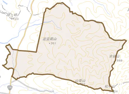 勝屋とその周辺の地図。町の範囲を重ねている