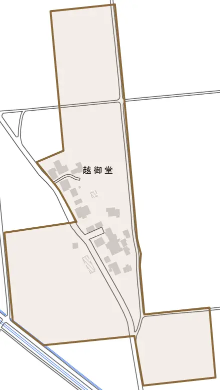 越御堂とその周辺の地図。町の範囲を重ねている