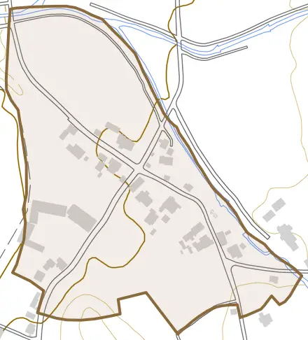 丸山とその周辺の地図。町の範囲を重ねている