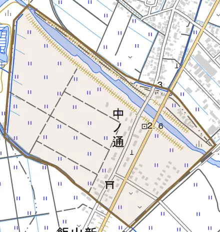 中ノ通とその周辺の地図。町の範囲を重ねている