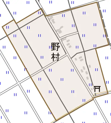 野村とその周辺の地図。町の範囲を重ねている