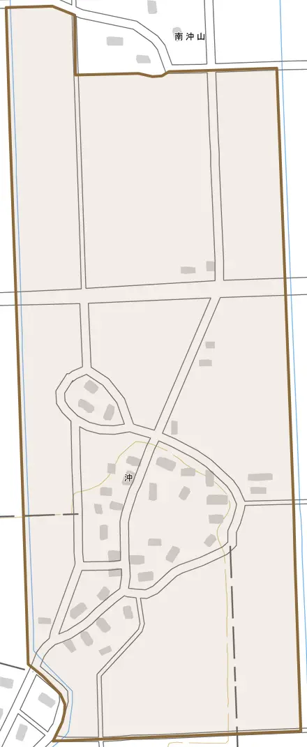 沖とその周辺の地図。町の範囲を重ねている