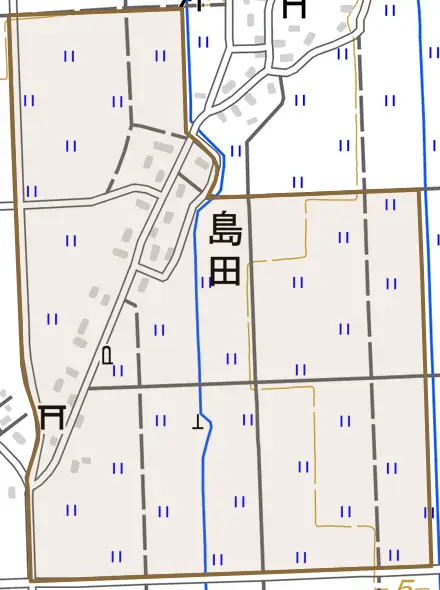 島田とその周辺の地図。町の範囲を重ねている