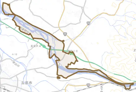 新保とその周辺の地図。町の範囲を重ねている