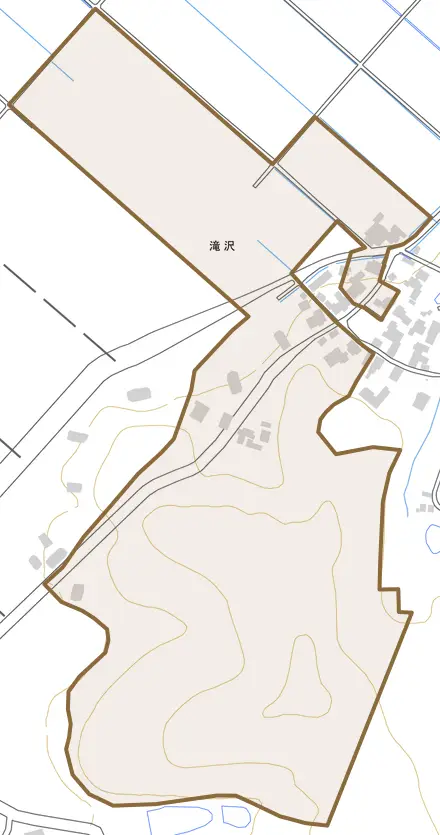 滝沢とその周辺の地図。町の範囲を重ねている