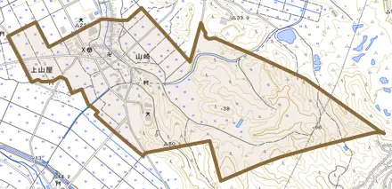 山崎とその周辺の地図。町の範囲を重ねている
