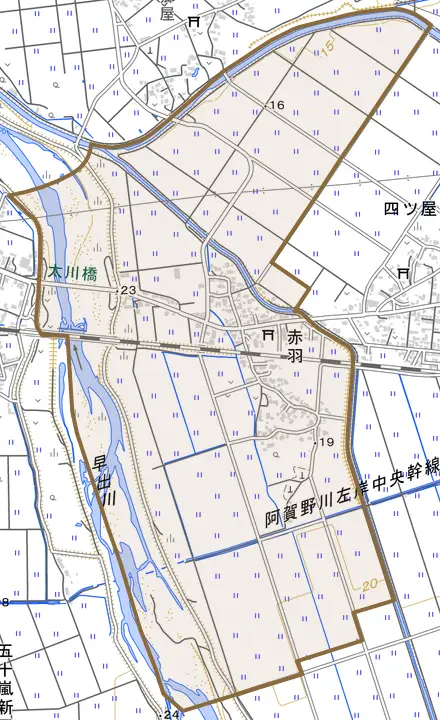 赤羽とその周辺の地図。町の範囲を重ねている