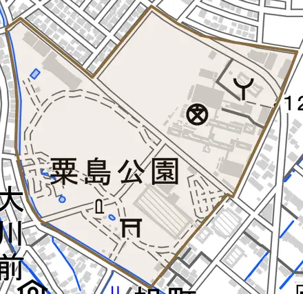 粟島とその周辺の地図。町の範囲を重ねている
