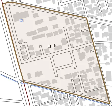 白山とその周辺の地図。町の範囲を重ねている