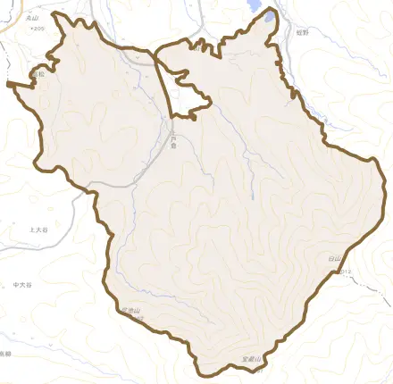 上戸倉とその周辺の地図。町の範囲を重ねている