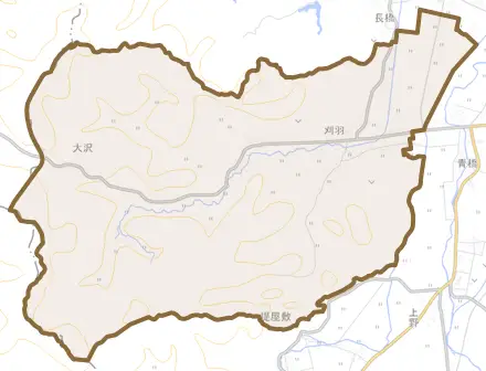 刈羽とその周辺の地図。町の範囲を重ねている