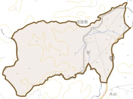 牧とその周辺の地図。町の範囲を重ねている