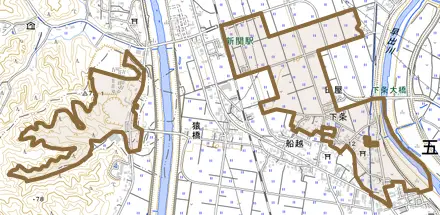 下条とその周辺の地図。町の範囲を重ねている