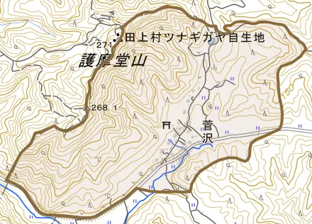 菅沢とその周辺の地図。町の範囲を重ねている