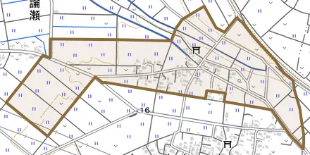清瀬とその周辺の地図。町の範囲を重ねている
