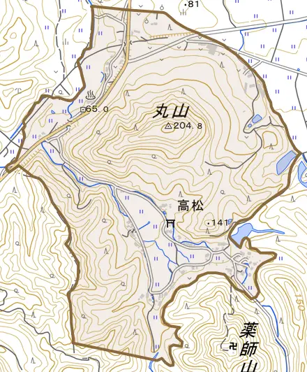 高松とその周辺の地図。町の範囲を重ねている