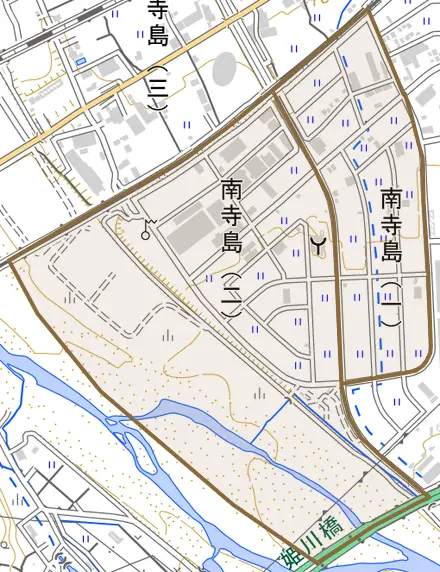 南寺島とその周辺の地図。町の範囲を重ねている