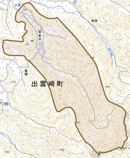 大字常楽寺とその周辺の地図。町の範囲を重ねている
