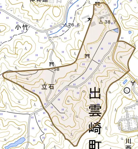 大字立石とその周辺の地図。町の範囲を重ねている