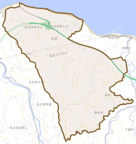 大字茶屋ケ原とその周辺の地図。町の範囲を重ねている
