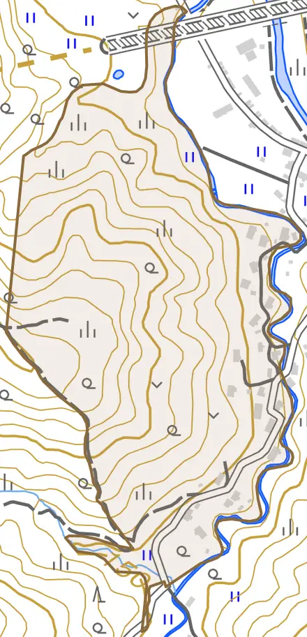 大字土口とその周辺の地図。町の範囲を重ねている