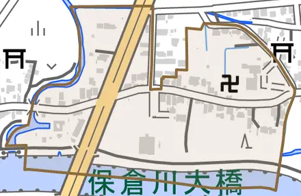 日之出町とその周辺の地図。町の範囲を重ねている