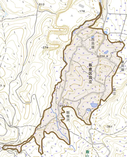 板倉区菰立とその周辺の地図。町の範囲を重ねている