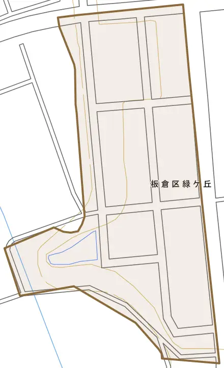 板倉区緑ヶ丘とその周辺の地図。町の範囲を重ねている
