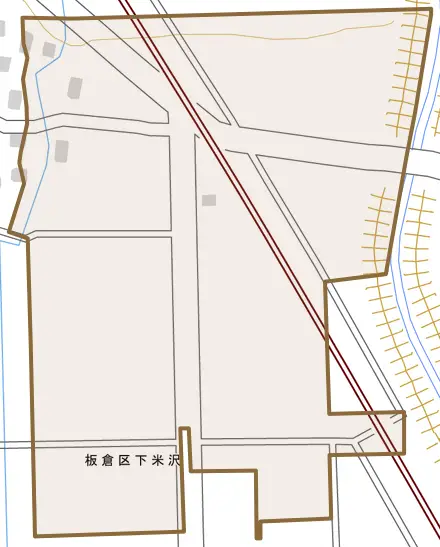 板倉区下米沢とその周辺の地図。町の範囲を重ねている