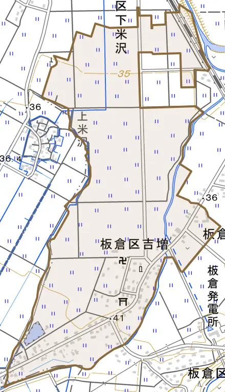 板倉区吉増とその周辺の地図。町の範囲を重ねている