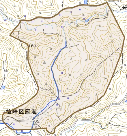 柿崎区雁海とその周辺の地図。町の範囲を重ねている
