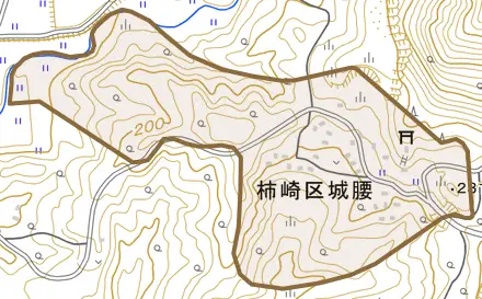 柿崎区城腰とその周辺の地図。町の範囲を重ねている