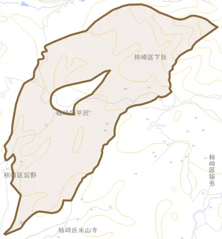 柿崎区下牧とその周辺の地図。町の範囲を重ねている