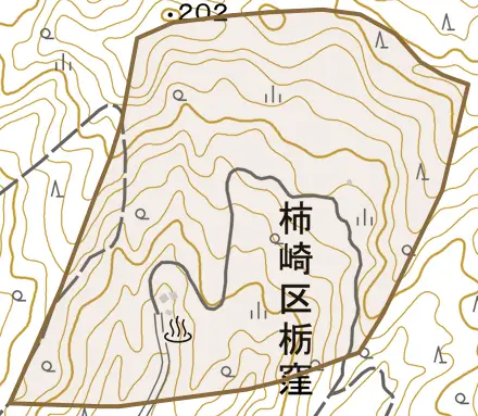 柿崎区栃窪とその周辺の地図。町の範囲を重ねている