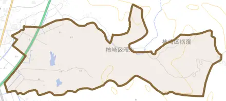 柿崎区山谷とその周辺の地図。町の範囲を重ねている