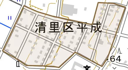 清里区平成とその周辺の地図。町の範囲を重ねている